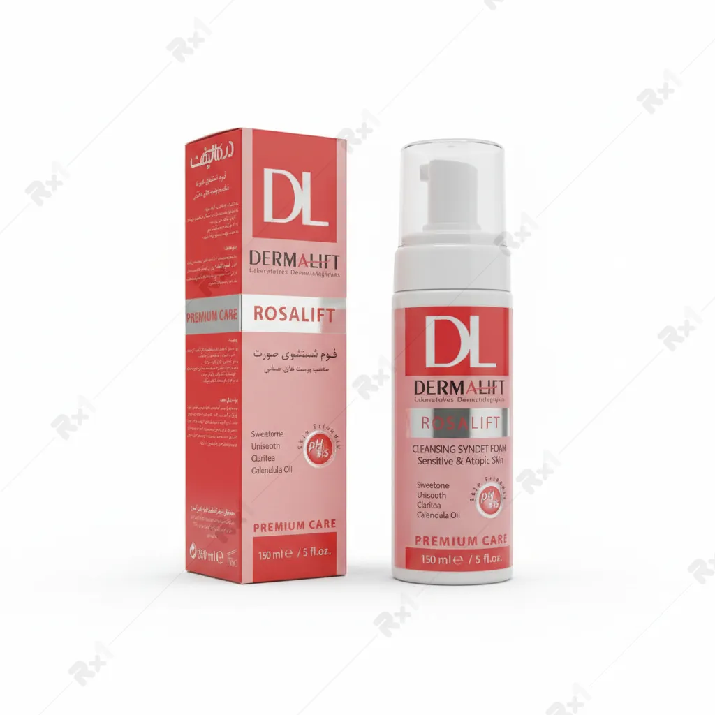 فوم شستشوی صورت درمالیفت مدل رزالیفت مناسب پوست حساس حجم 150 میلی لیتر (داروخانه آنلاین نسخه اول)