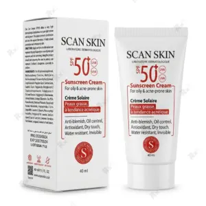 کرم ضدآفتاب بی‌رنگ اسکن اسکین SPF50 مناسب پوست چرب حجم 40 میلی لیتر