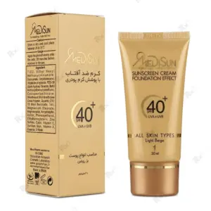 ضدآفتاب کرم پودری مدیسان SPF40 رنگ بژ روشن 1 مناسب انواع پوست حجم 30 میلی لیتر