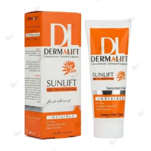 کرم ضدآفتاب بی‌رنگ درمالیفت SPF50 مدل سان لیفت مناسب پوست چرب حجم ۴۰ میلی لیتر