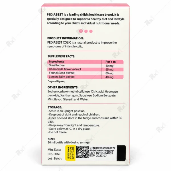 قطره کولیک پدیابست کودکان زیر دو سال با طعم نعناع ۳۰ میلی‌لیتر
